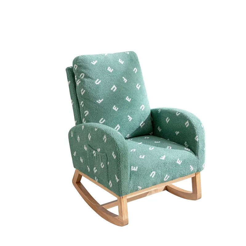 Green Boucle Upholstered High Back Rocking Chair with Side Pocket