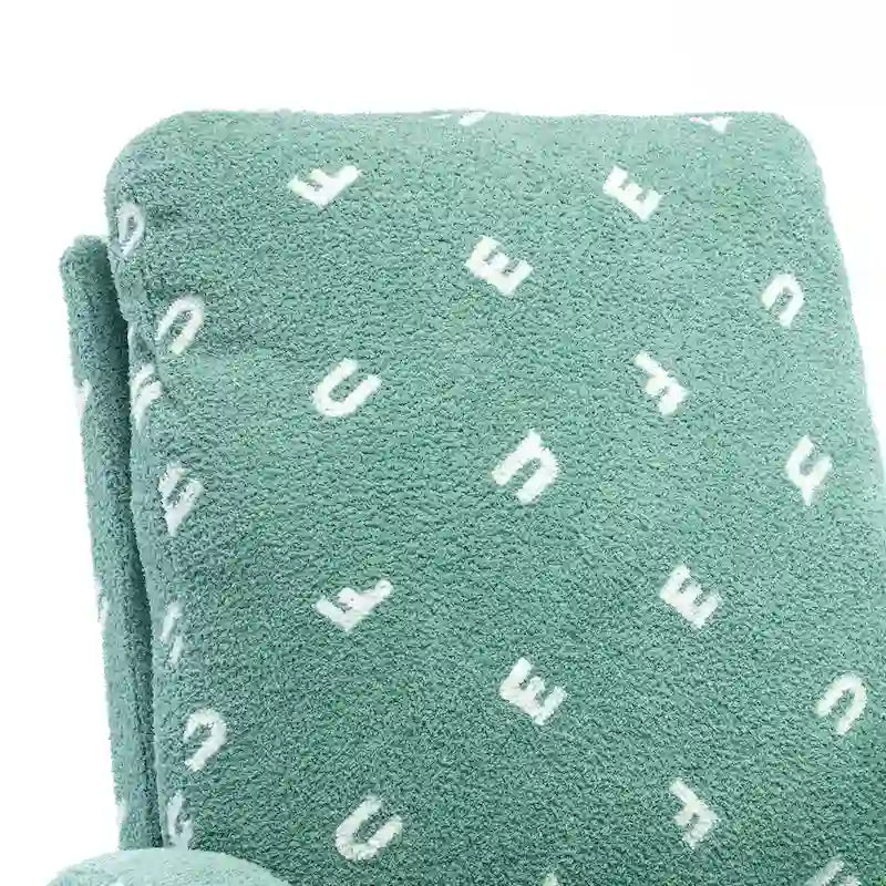 Groene, met bouclé gestoffeerde schommelstoel met hoge rugleuning en zijvak