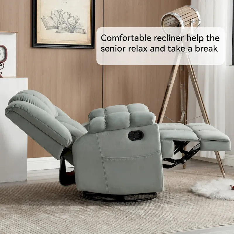 Oversized Swivel Rocker Recliner, Footrest, Pockets, Manual