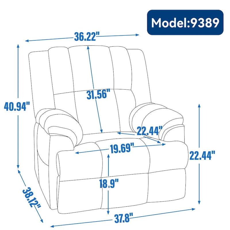 Oversized Swivel Rocker Recliner, Footrest, Pockets, Manual