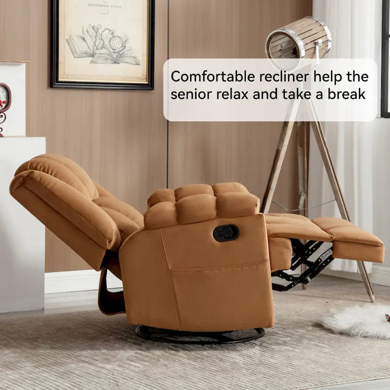 Oversized Swivel Rocker Recliner, Footrest, Pockets, Manual