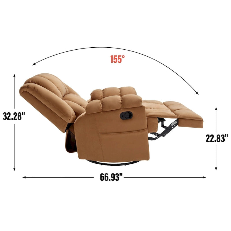 Oversized Swivel Rocker Recliner, Footrest, Pockets, Manual