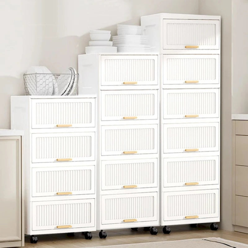 Opbergbox met klep en wieltjes - wit