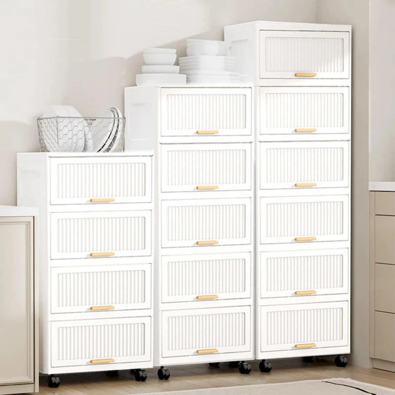 Opbergbox met klep en wieltjes - wit