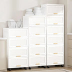Opbergbox met klep en wieltjes - wit