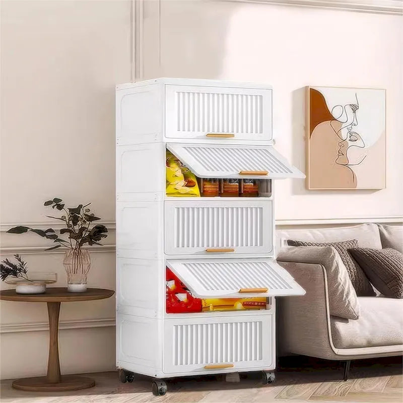 Opbergbox met klep en wieltjes - wit