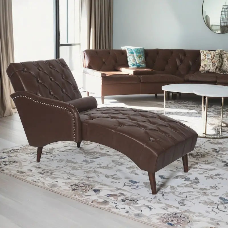 Tufted PU Leather Chaise Lounge with Pillow
