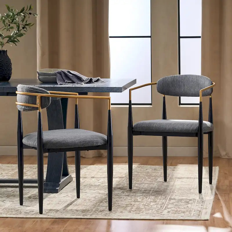 Fabric Upholstered Iron Dining Chairs (Set of 2)