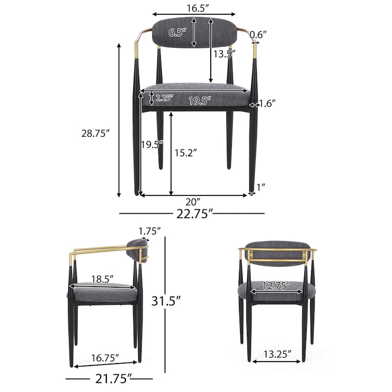 Fabric Upholstered Iron Dining Chairs (Set of 2)