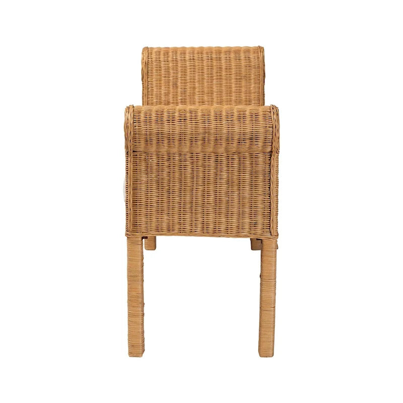 Handwoven Natural Rattan Bench with Scalloped Detailing - Boho Farmhouse Entryway, Bedroom, or Living Room Seating
