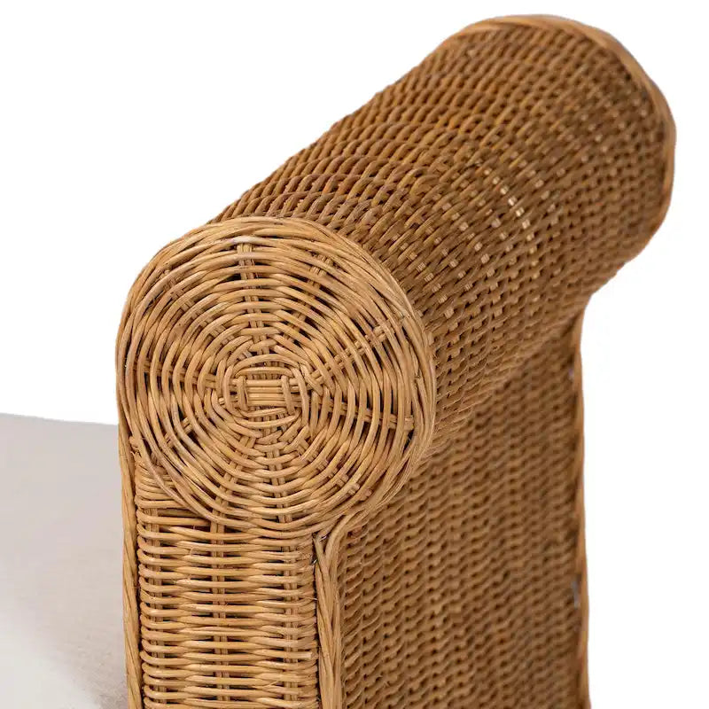 Handwoven Natural Rattan Bench with Scalloped Detailing - Boho Farmhouse Entryway, Bedroom, or Living Room Seating