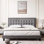 King Size Upholstered Platform Bed Frame with Adjustable Headboard