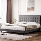King Size Upholstered Platform Bed Frame with Adjustable Headboard