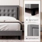 King Size Upholstered Platform Bed Frame with Adjustable Headboard