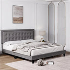 King Size Upholstered Platform Bed Frame with Adjustable Headboard