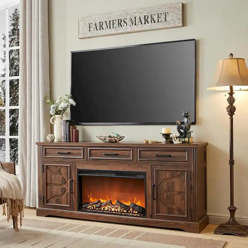 TV-Ständer mit Kamin für Fernseher bis 80 Zoll und Stauraum