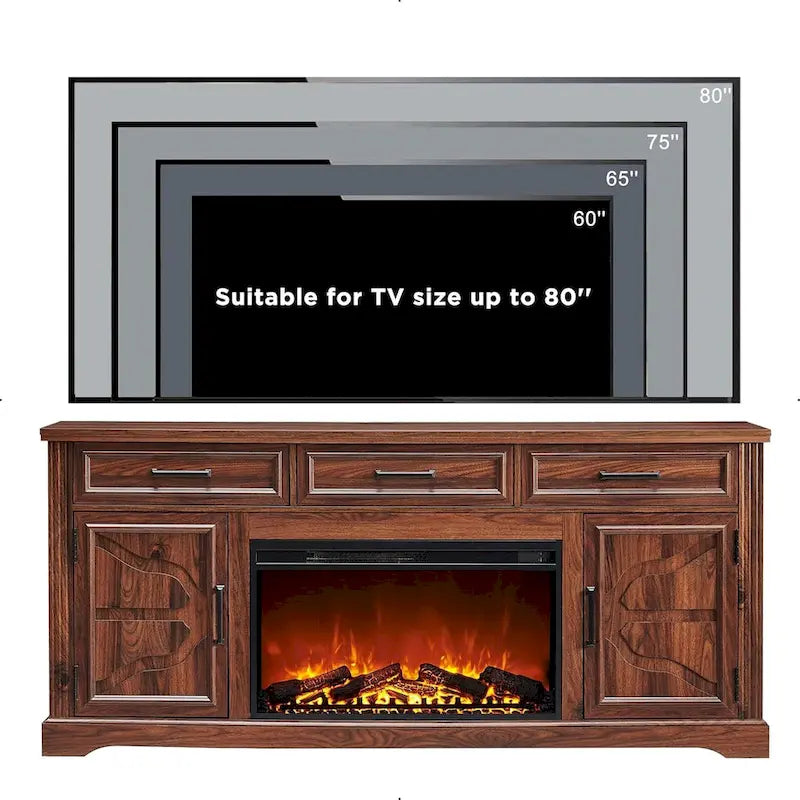 TV-Ständer mit Kamin für Fernseher bis 80 Zoll und Stauraum
