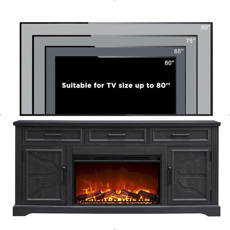 TV-Ständer mit Kamin für Fernseher bis 80 Zoll und Stauraum