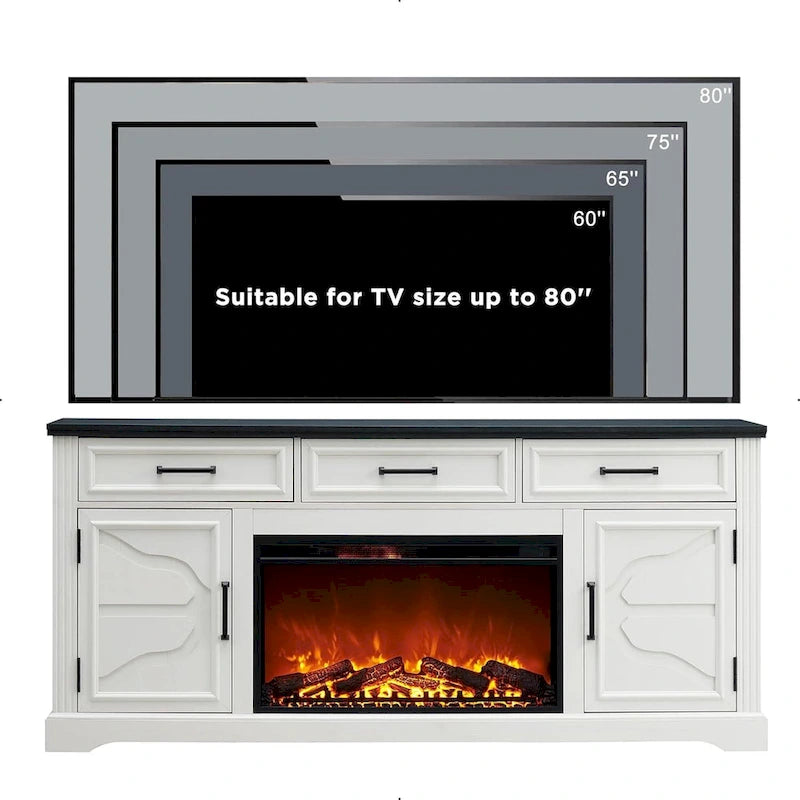 TV-Ständer mit Kamin für Fernseher bis 80 Zoll und Stauraum