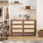 6-Drawer Farmhouse Dresser with Burlap-Style Design