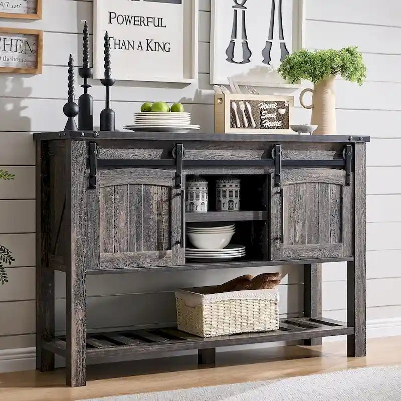 Farmhouse Console Table with Sliding Doors, 46-Inch