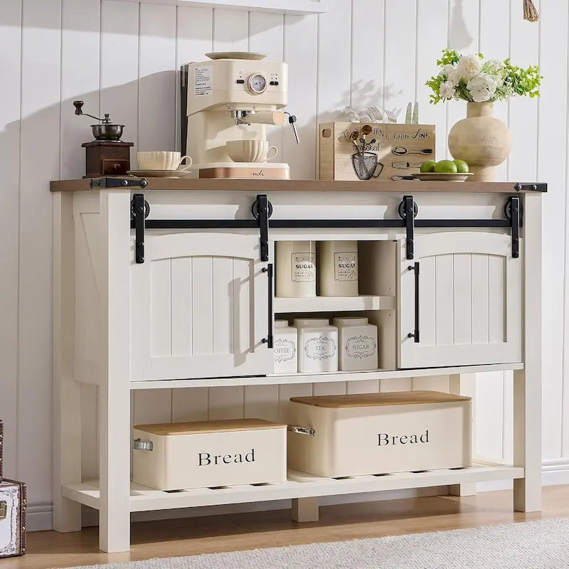 Farmhouse Console Table with Sliding Doors, 46-Inch