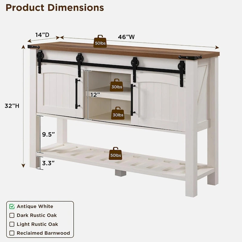 Farmhouse Console Table with Sliding Doors, 46-Inch