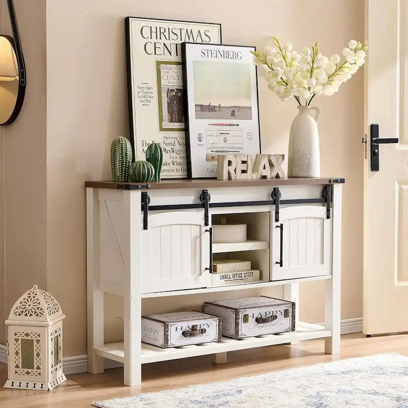 Farmhouse Console Table with Sliding Doors, 46-Inch