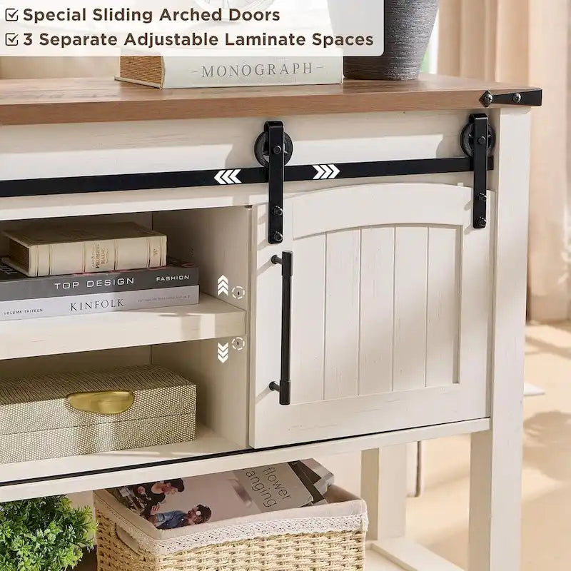 Farmhouse Console Table with Sliding Doors, 46-Inch