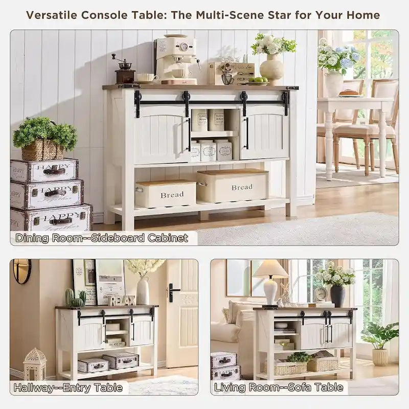 Farmhouse Console Table with Sliding Doors, 46-Inch