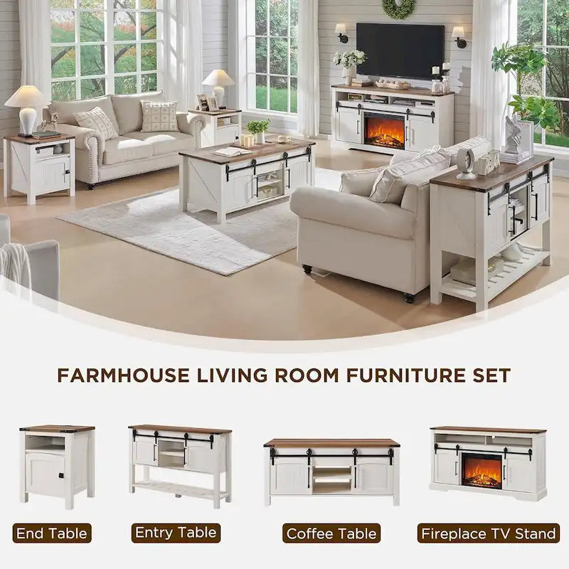 Farmhouse Console Table with Sliding Doors, 46-Inch