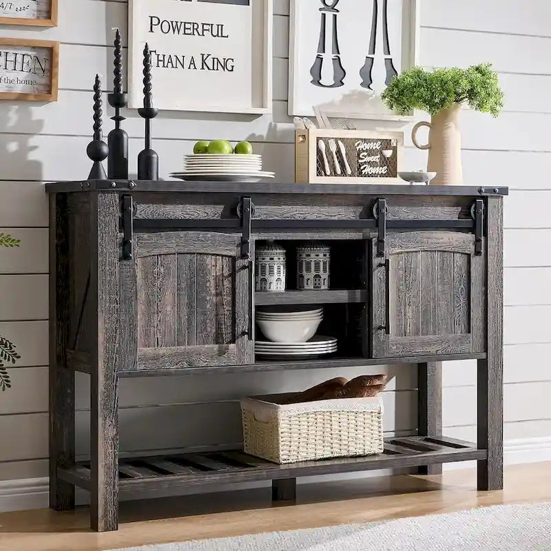 Farmhouse Console Table with Sliding Doors, 46-Inch