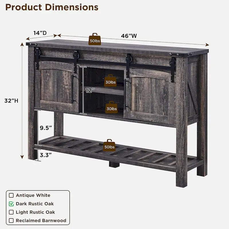 Farmhouse Console Table with Sliding Doors, 46-Inch