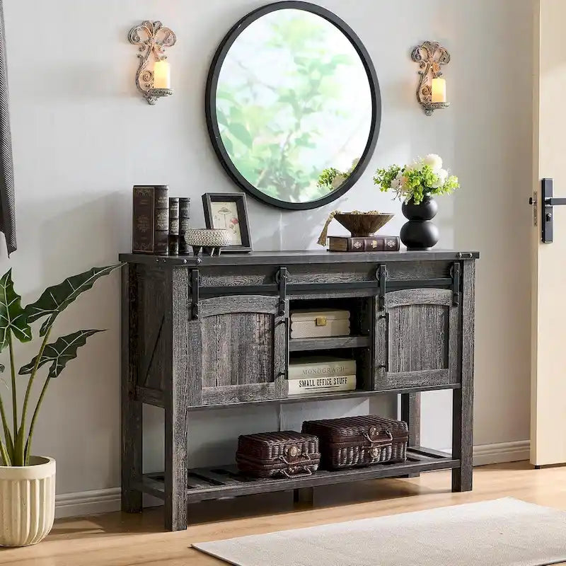 Farmhouse Console Table with Sliding Doors, 46-Inch