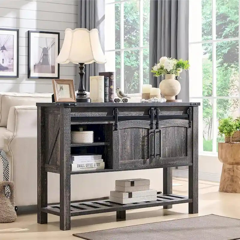 Farmhouse Console Table with Sliding Doors, 46-Inch