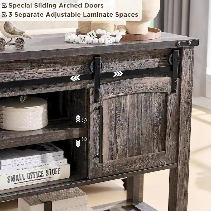 Farmhouse Console Table with Sliding Doors, 46-Inch