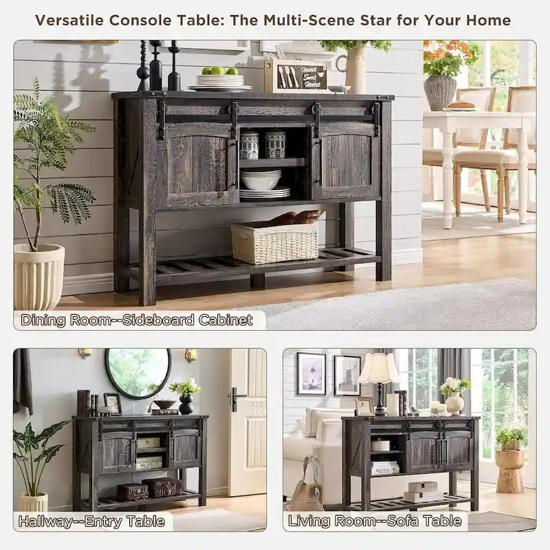 Farmhouse Console Table with Sliding Doors, 46-Inch