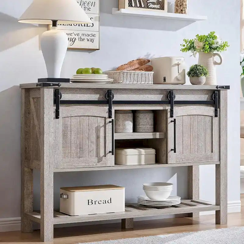 Farmhouse Console Table with Sliding Doors, 46-Inch