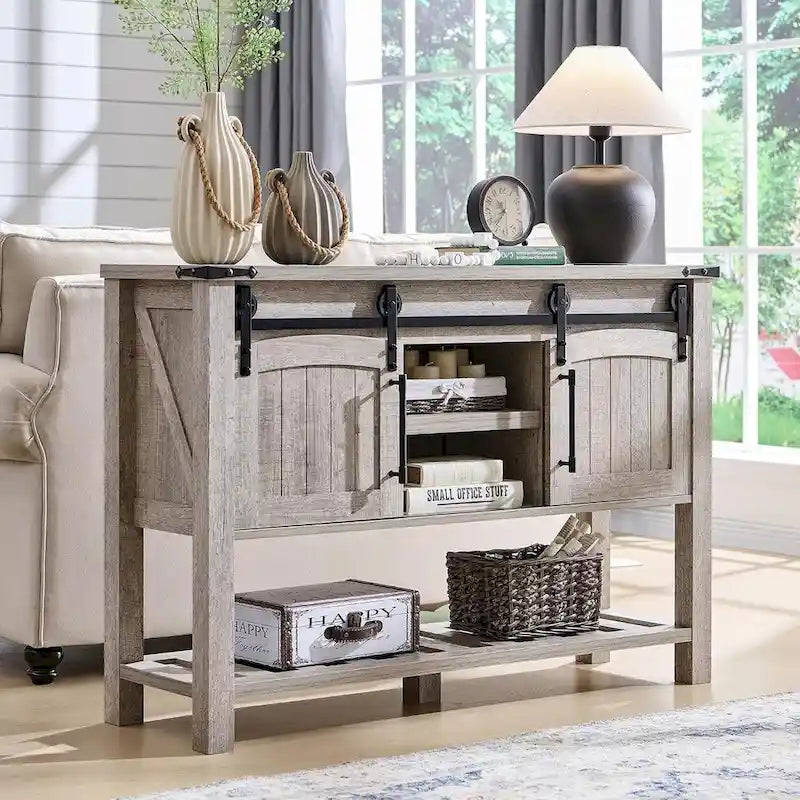 Farmhouse Console Table with Sliding Doors, 46-Inch