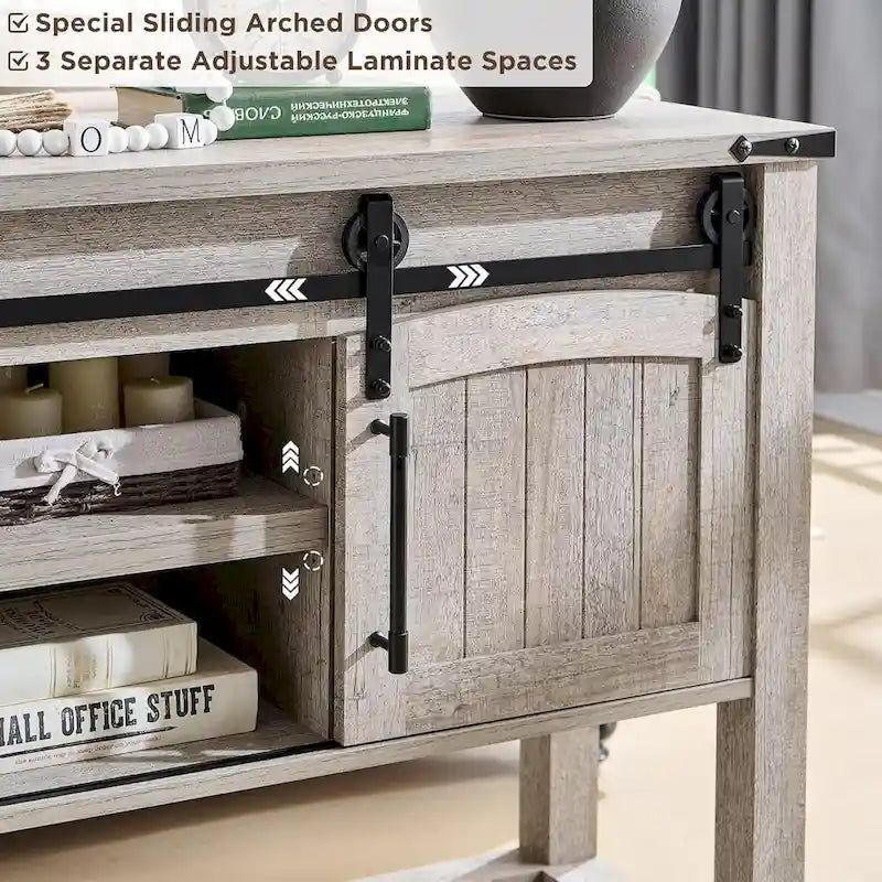 Farmhouse Console Table with Sliding Doors, 46-Inch