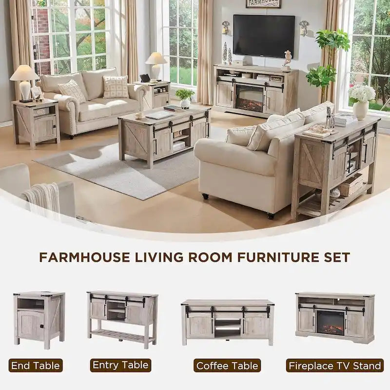 Farmhouse Console Table with Sliding Doors, 46-Inch