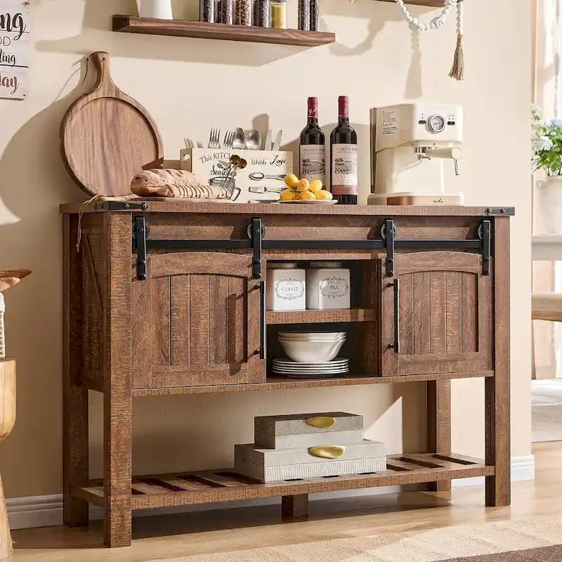 Farmhouse Console Table with Sliding Doors, 46-Inch