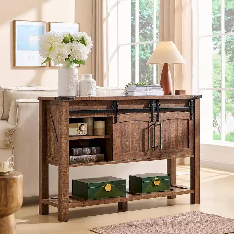 Farmhouse Console Table with Sliding Doors, 46-Inch