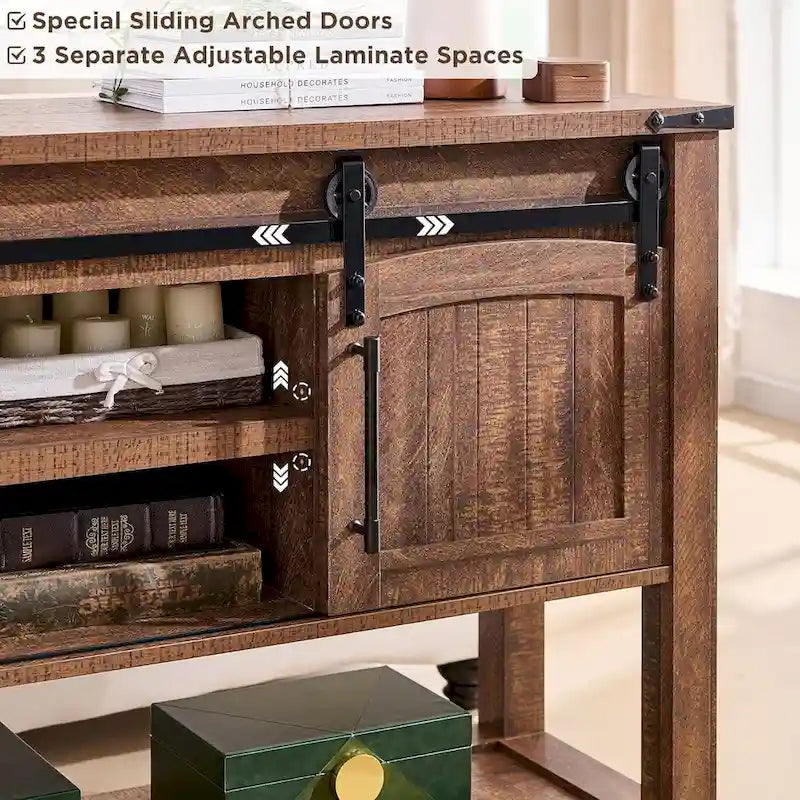 Farmhouse Console Table with Sliding Doors, 46-Inch