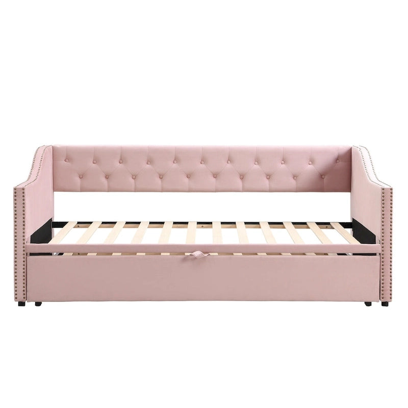 Twin Size Upholstered Daybed with Pop Up Trundle, Gray