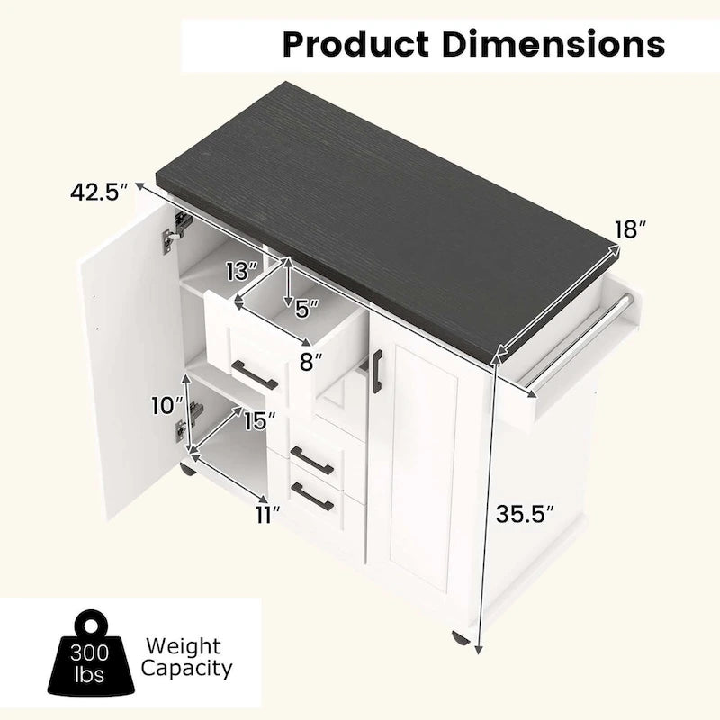 Rolling Kitchen Island Cart on Wheels Mobile Serving Utility - See Details
