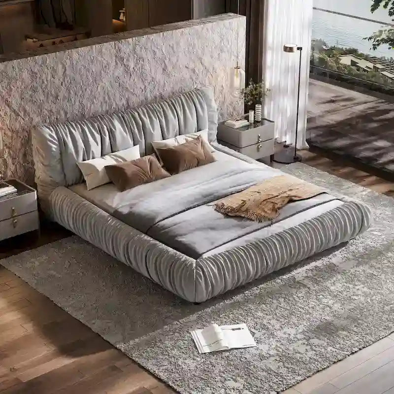 Light Grey King Size Luxury Upholstered Platform Bed