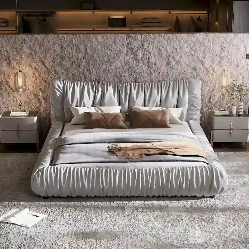 Light Grey King Size Luxury Upholstered Platform Bed