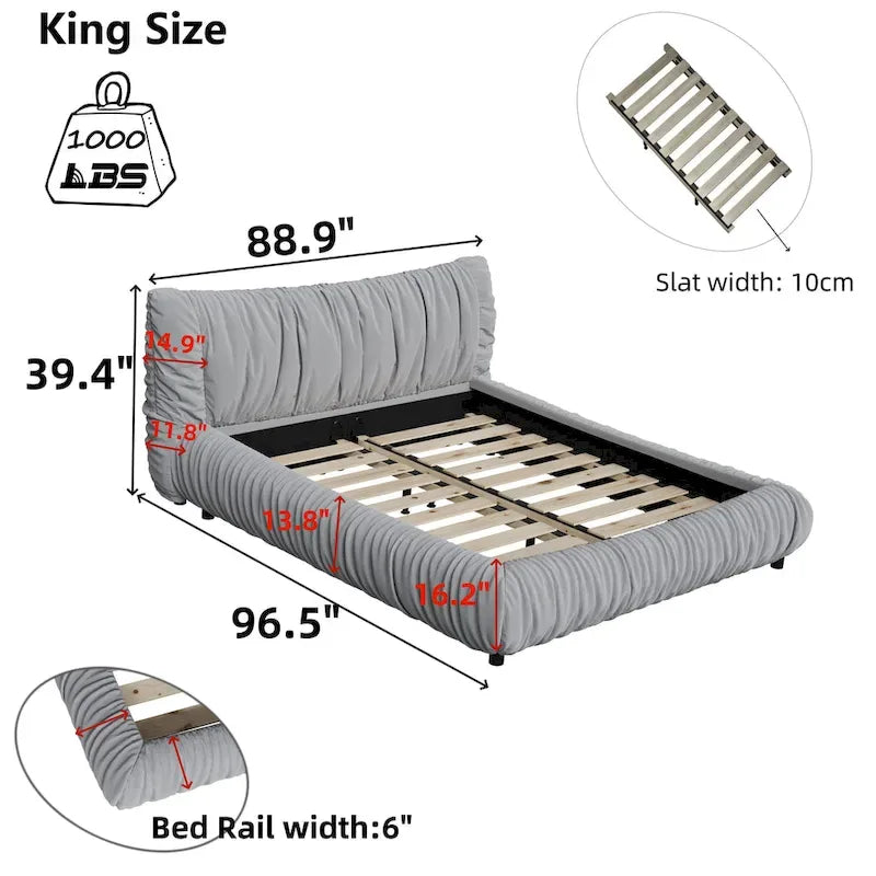 Light Grey King Size Luxury Upholstered Platform Bed