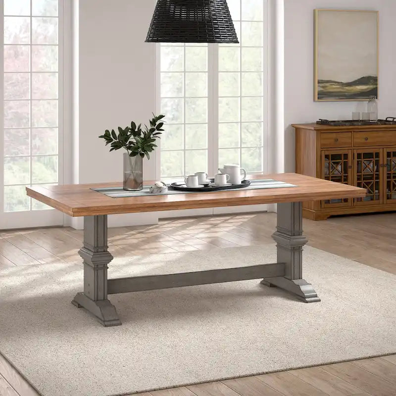 Two-Tone Rectangular Dining Table with Wood Top